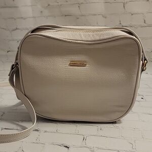 Albert Nipon Cream Embossed Leather Crossbody Bag